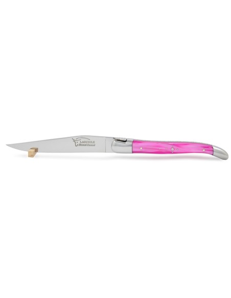 Coffret de couteaux de table Laguiole avec mitres inox brillant, manche fin en acrylique rose