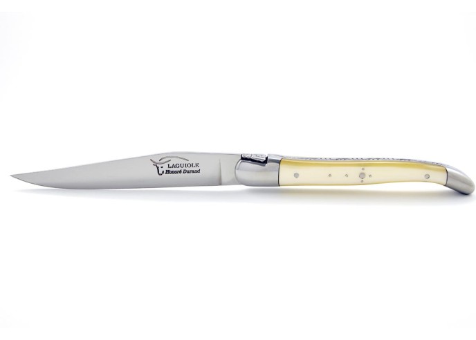 Coffret de couteaux de table Laguiole avec mitres inox brillant, manche fin en acrylique ténéré