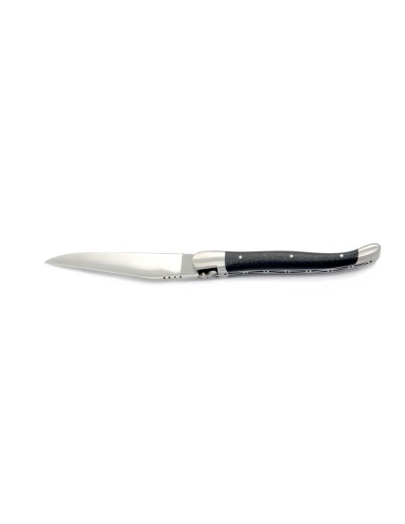 Laguiole pliant, 12 cm, abeille forgée, lame seule, mitres inox mat, manche en fibres de carbone sans croix du berger