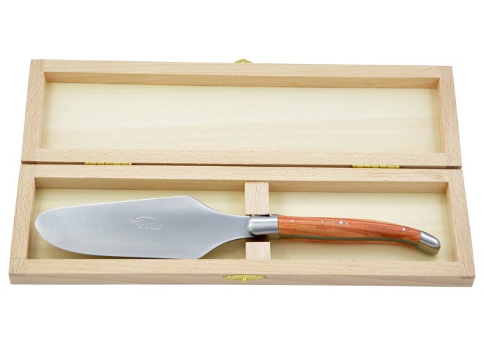 Pelle à tarte Laguiole. Finition inox mat avec manche galbé en bois de rose