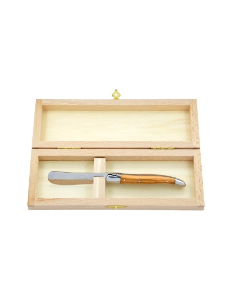 Couteau à beurre Laguiole. Finition inox brillant avec manche galbé en bois d'olivier