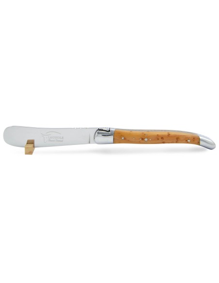 Couteau à beurre Laguiole. Finition inox brillant avec manche galbé en bois de genévrier-cade