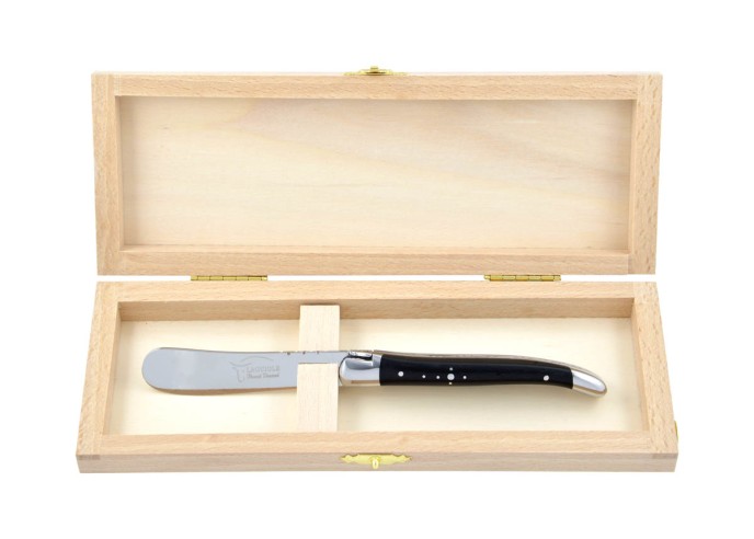 Couteau à beurre Laguiole. Finition inox brillant avec manche galbé en bois d'ébène