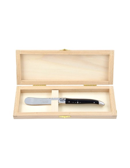 Couteau à beurre Laguiole. Finition inox brillant avec manche galbé en bois d'ébène