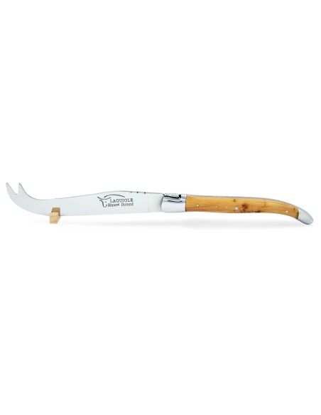 Service à fromage Laguiole. Couteau et fourchette finition inox brillant, manches galbés en genévrier-cade