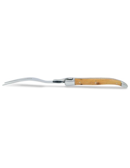 Service à fromage Laguiole. Couteau et fourchette finition inox brillant, manches galbés en genévrier-cade