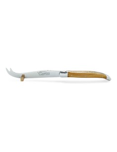 Service à fromage Laguiole. Couteau et fourchette finition inox brillant, manches galbés en bois d'olivier 2
