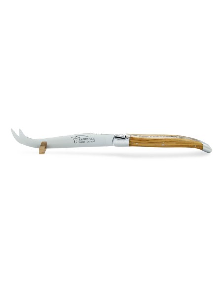 Service à fromage Laguiole. Couteau et fourchette finition inox brillant, manches galbés en bois d'olivier