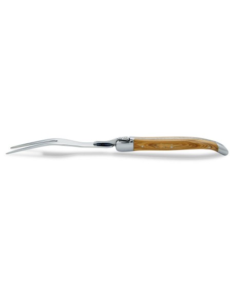 Service à fromage Laguiole. Couteau et fourchette finition inox brillant, manches galbés en bois d'olivier