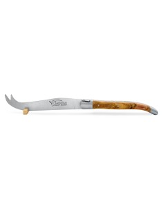 Service à fromage Laguiole. Couteau et fourchette finition inox mat, manches galbés en bois d'olivier 2