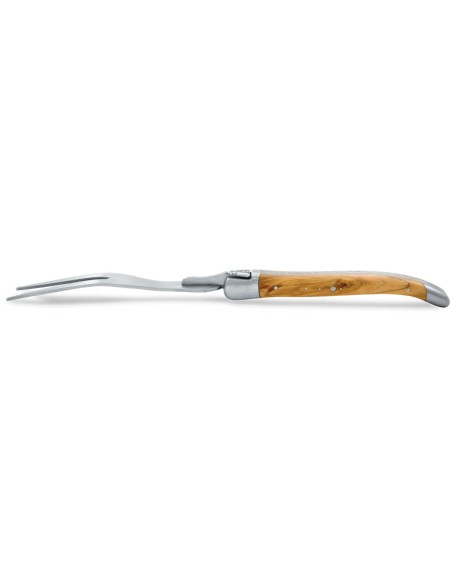 Service à fromage Laguiole. Couteau et fourchette finition inox mat, manches galbés en bois d'olivier