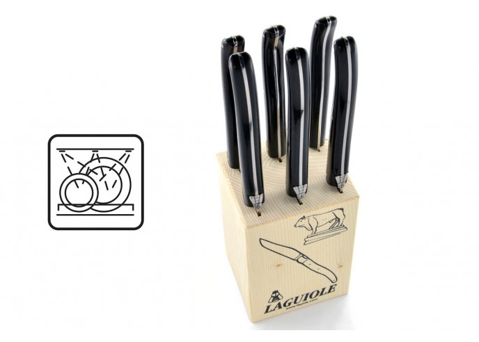 Bloc de 6 couteaux de table Laguiole, acrylique POM noir
