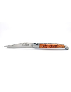 Laguiole pliant 12 cm, abeille forgée, doubles platines avec dos de lame entier ciselé, mitres inox mat, manche genévrier cade 2