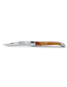 Laguiole pliant, 11 cm, abeille forgée, lame seule, mitres inox brillant, manche en genévrier-cade 2