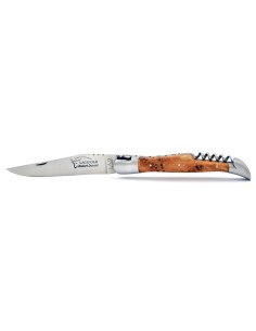 Laguiole pliant, 12 cm, abeille forgée, lame & tire-bouchon, mitres inox mat, manche genévrier cade 2