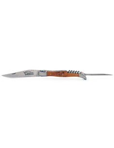 Laguiole pliant, 12 cm, abeille forgée, lame & tire-bouchon & poinçon, mitres inox mat, manche cade genévrier 2