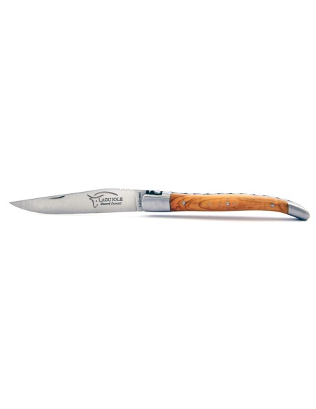 Laguiole pliant, 11 cm, abeille forgée, lame seule, mitres inox mat, manche en olivier