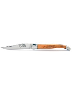 Laguiole pliant 11 cm, abeille forgée, lame seule, ciselé dessus-dessous, mitres inox brillant, manche olivier 2