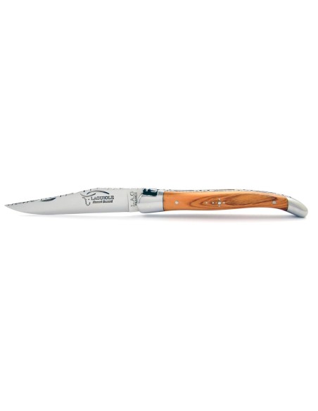 Laguiole pliant 11 cm, abeille forgée, lame seule, ciselé dessus-dessous, mitres inox brillant, manche olivier