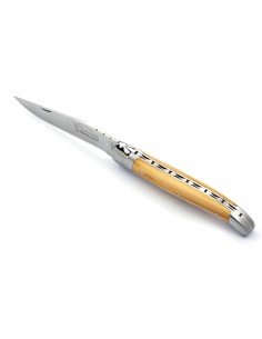 Laguiole pliant, 12 cm, abeille forgée, lame seule, manche bois d'olivier
