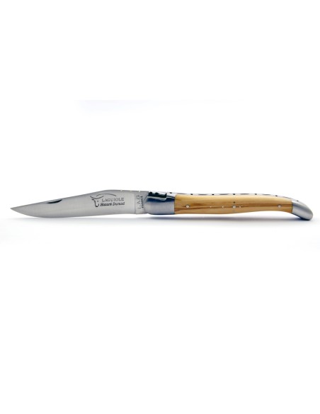 Laguiole pliant, 12 cm, abeille forgée, lame seule, manche bois d'olivier