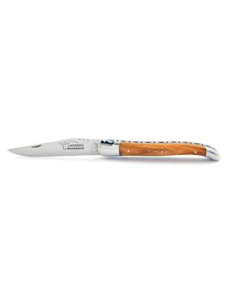 Laguiole pliant, 12 cm, abeille forgée, lame seule, manche bois d'olivier
