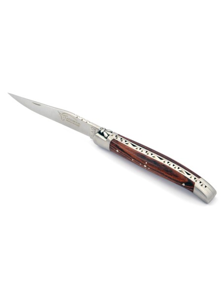 Laguiole pliant, 11 cm, abeille forgée, lame seule, mitres inox mat, manche en bois de violette