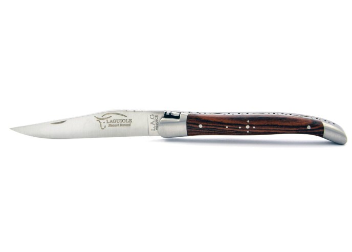 Laguiole pliant, 11 cm, abeille forgée, lame seule, mitres inox mat, manche en bois de violette