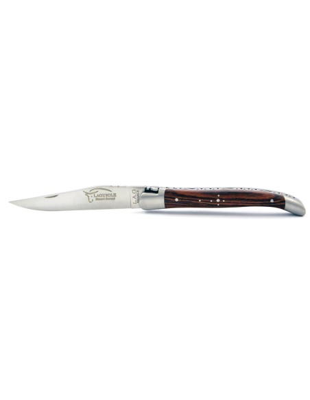 Laguiole pliant, 11 cm, abeille forgée, lame seule, mitres inox mat, manche en bois de violette