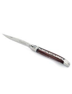 Laguiole pliant, 12 cm, abeille forgée, lame seule, mitres inox mat, manche bois de violette