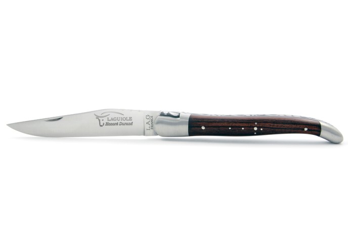 Laguiole pliant, 12 cm, abeille forgée, lame seule, mitres inox mat, manche bois de violette