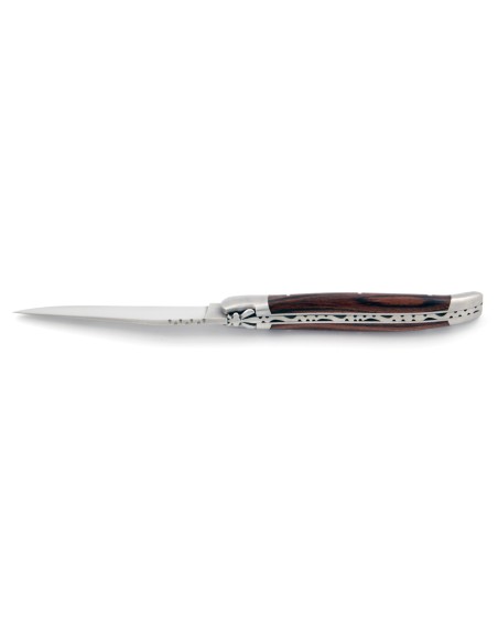 Laguiole pliant, 12 cm, abeille forgée, lame seule, mitres inox mat, manche bois de violette