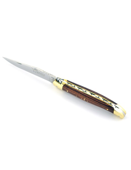 Laguiole pliant, 11 cm, abeille forgée, lame seule, mitres laiton, manche en bois de violette