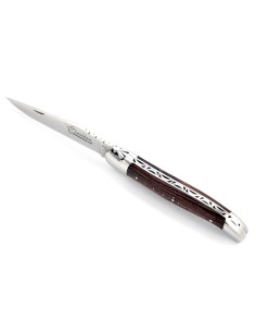 Laguiole pliant, 11 cm, abeille forgée, lame seule, mitres inox brillant, manche en bois de violette
