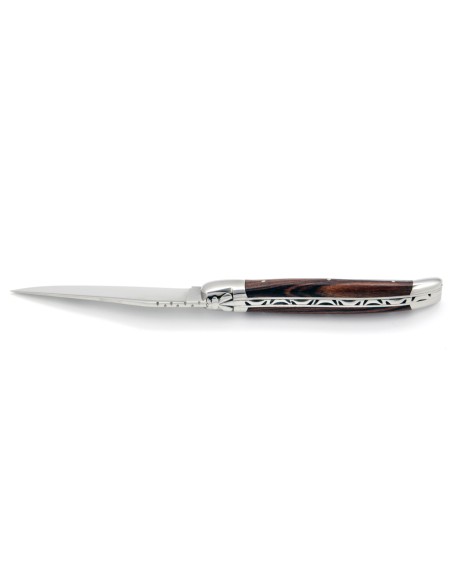Laguiole pliant, 12 cm, abeille forgée, lame seule, mitres inox brillant, manche bois de violette
