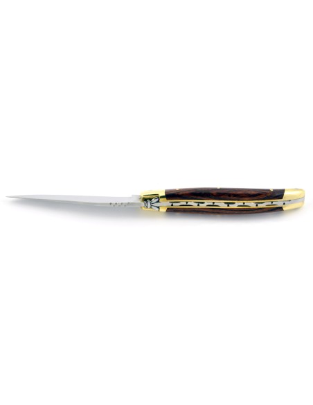 Laguiole pliant, 11 cm, abeille forgée, lame seule, mitres laiton, manche en bois de violette