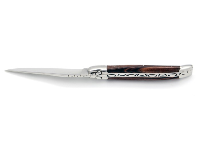 Laguiole pliant, 11 cm, abeille forgée, lame seule, mitres inox brillant, manche en bois de violette