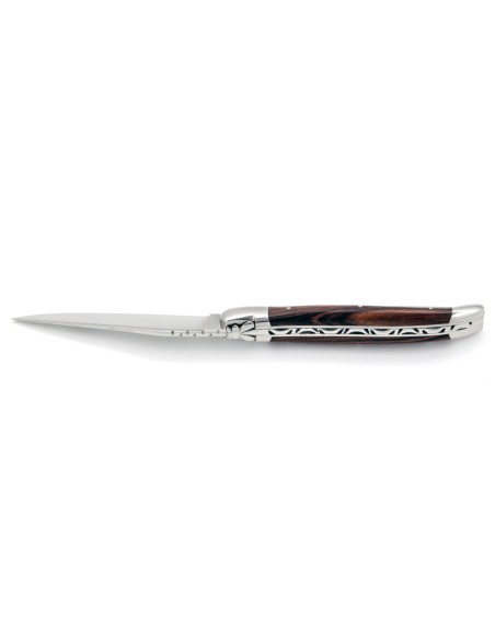 Laguiole pliant, 11 cm, abeille forgée, lame seule, mitres inox brillant, manche en bois de violette