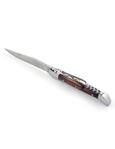Laguiole pliant, 12 cm, abeille forgée, lame & tire-bouchon, mitres inox mat, manche bois de violette