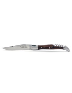 Laguiole pliant, 12 cm, abeille forgée, lame & tire-bouchon, mitres inox mat, manche bois de violette 2