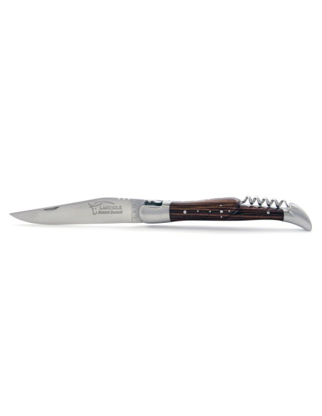 Laguiole pliant, 12 cm, abeille forgée, lame & tire-bouchon, mitres inox mat, manche bois de violette