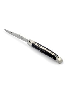 Laguiole pliant, 11 cm, abeille forgée, lame seule, mitres inox mat, manche en ébène
