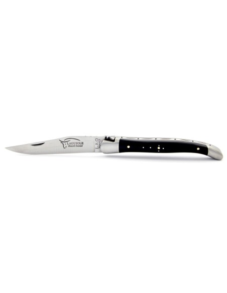 Laguiole pliant, 11 cm, abeille forgée, lame seule, mitres inox mat, manche en ébène