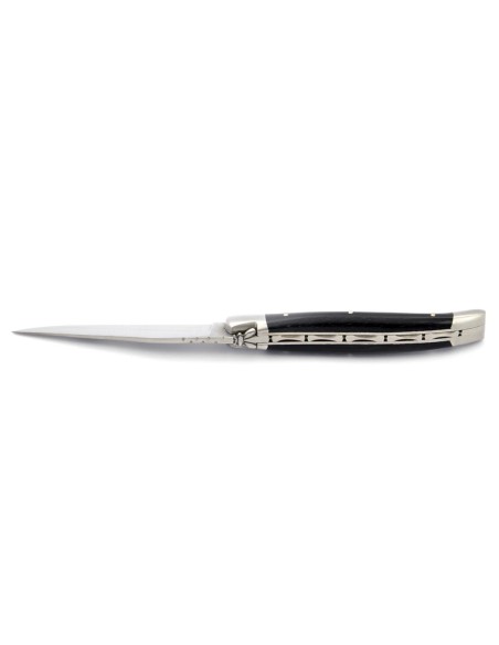 Laguiole pliant, 11 cm, abeille forgée, lame seule, mitres inox mat, manche en ébène
