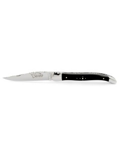 Laguiole pliant 11 cm, abeille forgée, lame seule, ciselé dessus-dessous, mitres inox brillant, manche bois d'ébène 2