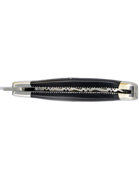 Laguiole pliant 11 cm, abeille forgée, lame seule, ciselé dessus-dessous, mitres inox brillant, manche bois d'ébène