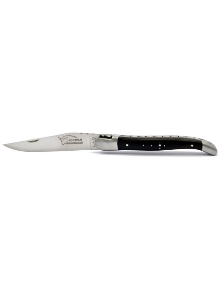 Laguiole pliant, 12 cm, abeille forgée, lame seule, mitres inox mat, manche en bois d'ébène