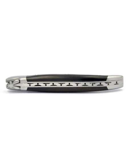 Laguiole pliant, 12 cm, abeille forgée, lame seule, mitres inox mat, manche en bois d'ébène