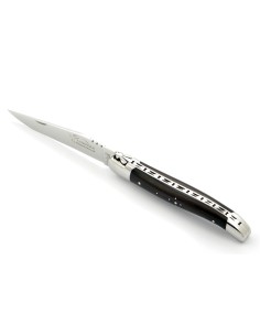 Laguiole pliant, 12 cm, abeille forgée, lame seule, mitres inox brillant, manche en bois d'ébène