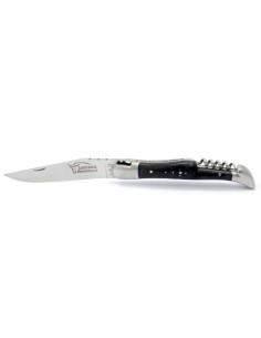 Laguiole pliant, 12 cm, abeille forgée, lame & tire-bouchon, mitres inox mat, manche en bois d'ébène 2